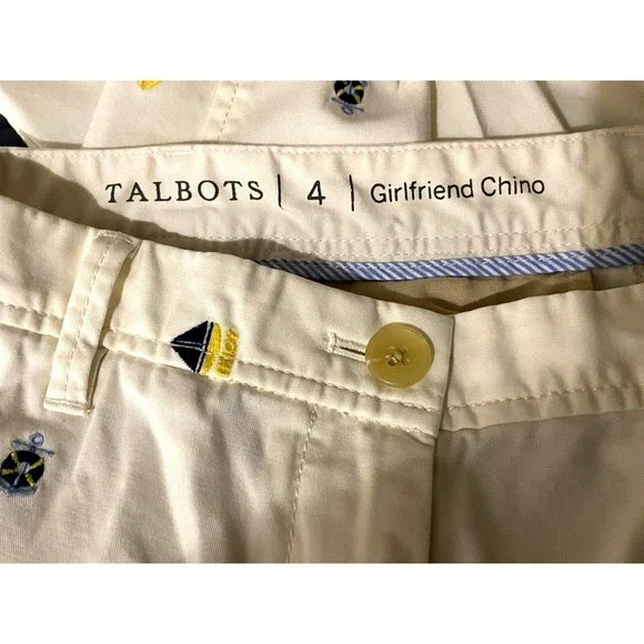 Talbots Pants Embroidered Nautical Sz 4 Ivory Girlfriend Chinos Ankle Length - Picture 10 of 12